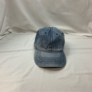 Blue Denim Baseball Hat Leather Adjustible Strap Casual Excellent Condition
